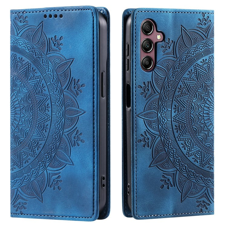 Style-010 For Samsung Galaxy M55 5G / C55 5G / F55 5G Leather Case Imprinted Magnetic Auto Closing Cell Phone Cover - Blue