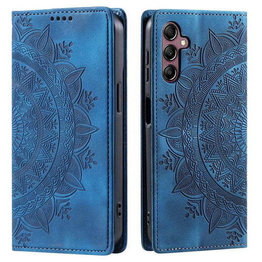 Style-010 For Samsung Galaxy M55 5G / C55 5G / F55 5G Leather Case Imprinted Magnetic Auto Closing Cell Phone Cover - Blue
