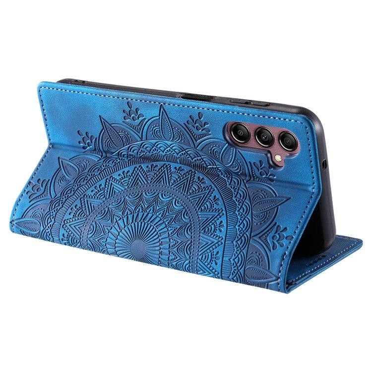 Style-010 For Samsung Galaxy M55 5G / C55 5G / F55 5G Leather Case Imprinted Magnetic Auto Closing Cell Phone Cover - Blue