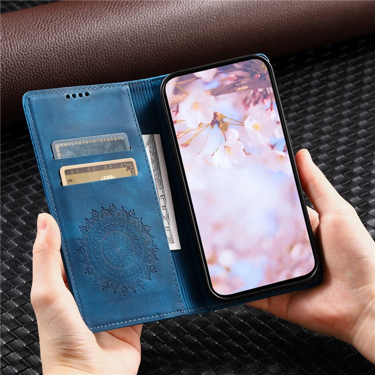 Style-010 For Samsung Galaxy M55 5G / C55 5G / F55 5G Leather Case Imprinted Magnetic Auto Closing Cell Phone Cover - Blue