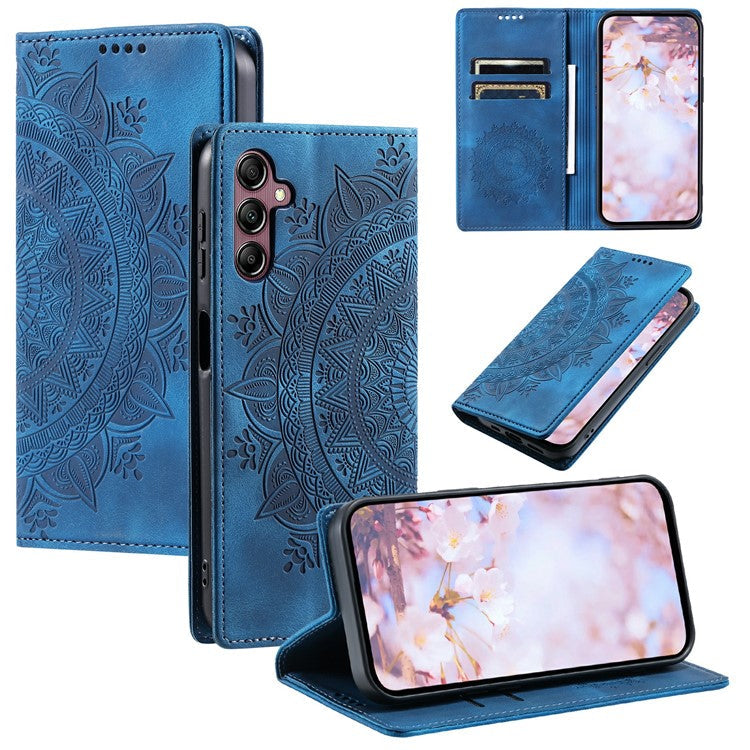 Style-010 For Samsung Galaxy M55 5G / C55 5G / F55 5G Leather Case Imprinted Magnetic Auto Closing Cell Phone Cover - Blue