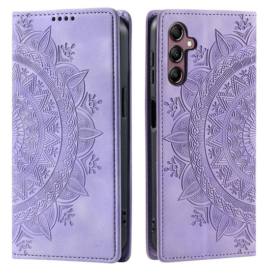 Style-010 For Samsung Galaxy M55 5G / C55 5G / F55 5G Leather Case Imprinted Magnetic Auto Closing Cell Phone Cover - Purple