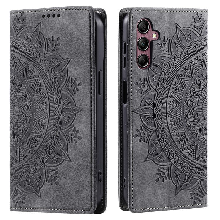 Style-010 For Samsung Galaxy M55 5G / C55 5G / F55 5G Leather Case Imprinted Magnetic Auto Closing Cell Phone Cover - Grey