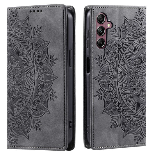 Style-010 For Samsung Galaxy M55 5G / C55 5G / F55 5G Leather Case Imprinted Magnetic Auto Closing Cell Phone Cover - Grey