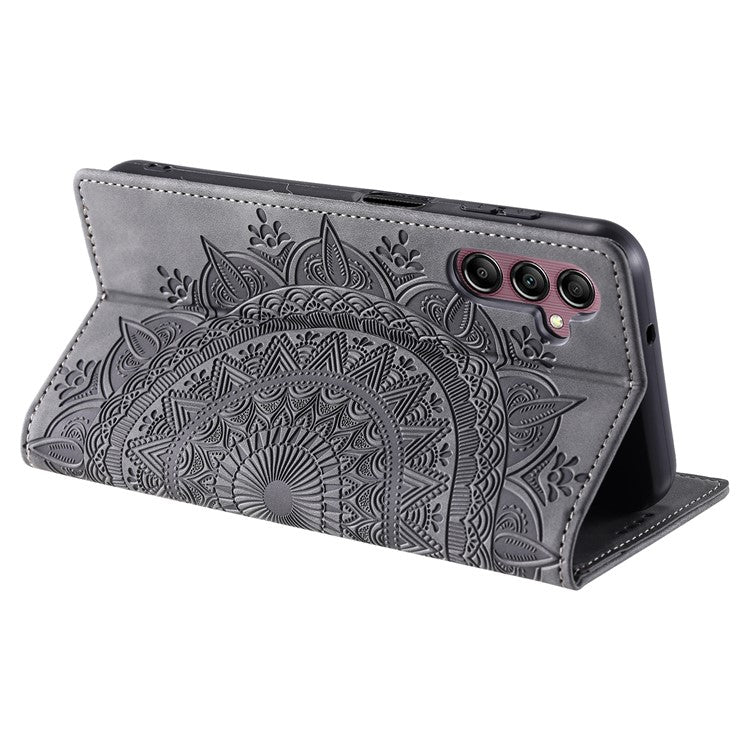 Style-010 For Samsung Galaxy M55 5G / C55 5G / F55 5G Leather Case Imprinted Magnetic Auto Closing Cell Phone Cover - Grey
