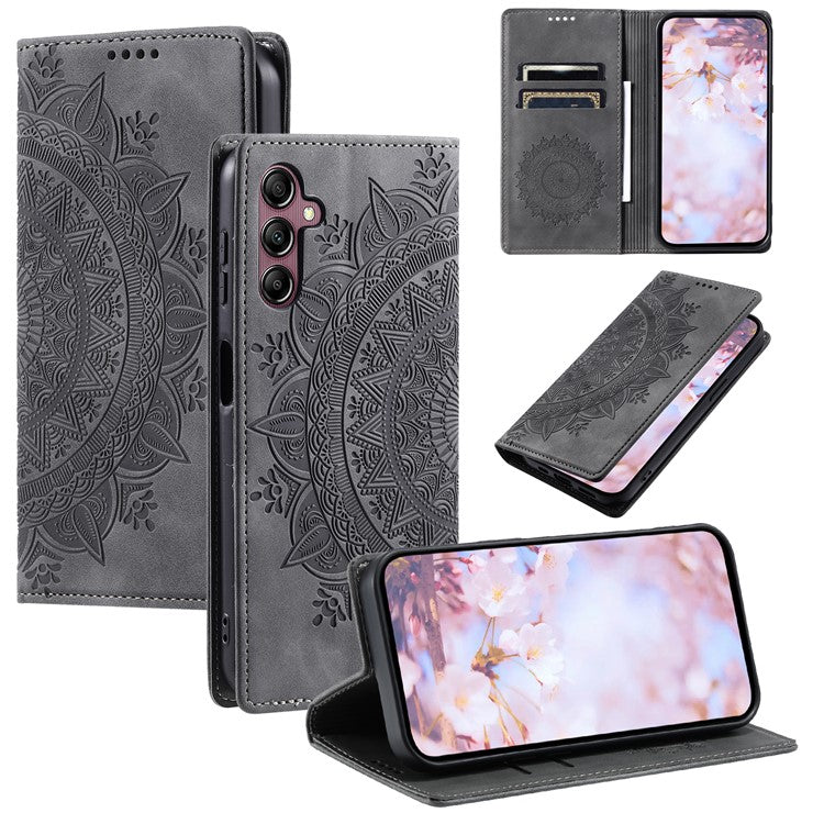 Style-010 For Samsung Galaxy M55 5G / C55 5G / F55 5G Leather Case Imprinted Magnetic Auto Closing Cell Phone Cover - Grey