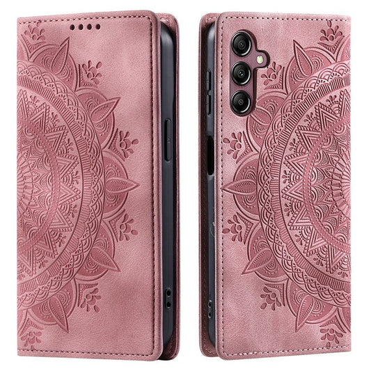 Style-010 For Samsung Galaxy M55 5G / C55 5G / F55 5G Leather Case Imprinted Magnetic Auto Closing Cell Phone Cover - Rose Gold