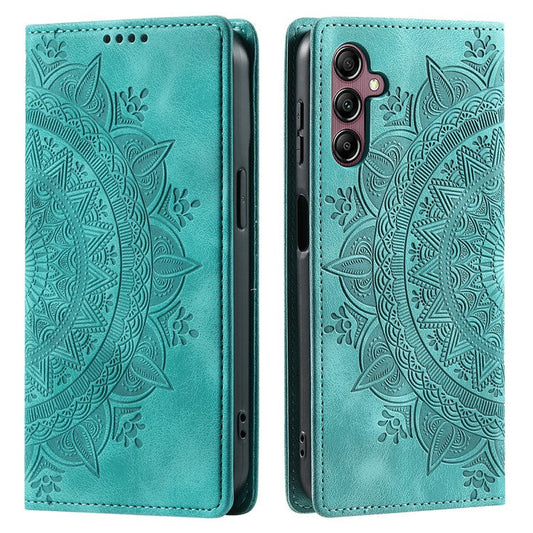 Style-010 For Samsung Galaxy M55 5G / C55 5G / F55 5G Leather Case Imprinted Magnetic Auto Closing Cell Phone Cover - Mint Green