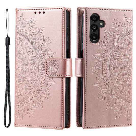 For Samsung Galaxy M55 5G / C55 5G / F55 5G Wholesale Phone Cases Full Protection Leather Wallet Phone Cover with Strap - Rose Gold