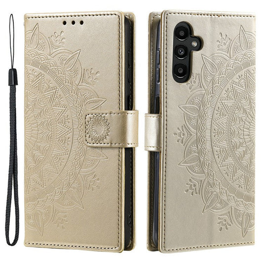 For Samsung Galaxy M55 5G / C55 5G / F55 5G Wholesale Phone Cases Full Protection Leather Wallet Phone Cover with Strap - Gold