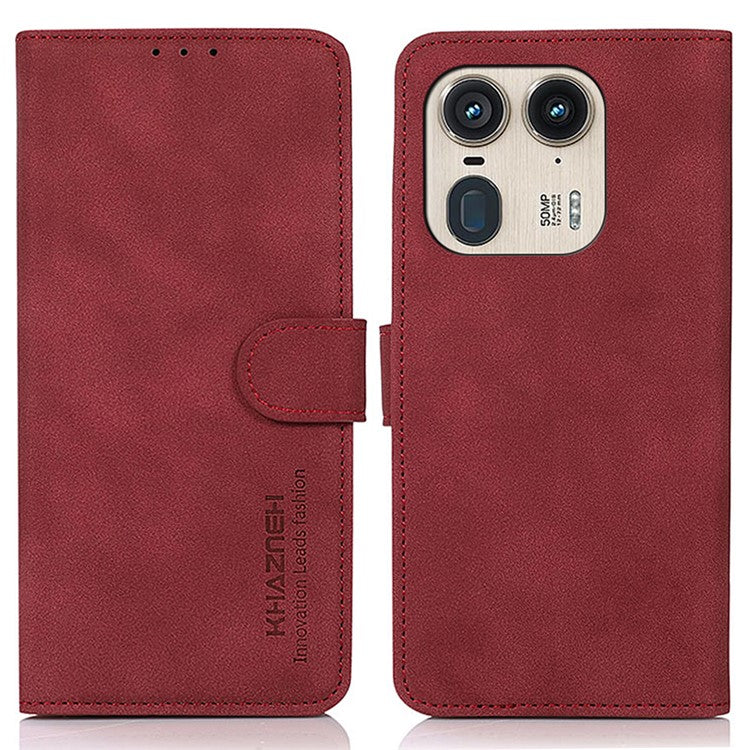 KHAZNEH For Motorola Edge 50 Ultra 5G / Moto X50 Ultra 5G Magnetic Case Texture Leather Soft Touch Mobile Phone Cover - Red