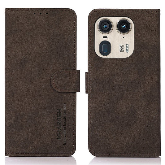 KHAZNEH For Motorola Edge 50 Ultra 5G / Moto X50 Ultra 5G Magnetic Case Texture Leather Soft Touch Mobile Phone Cover - Brown
