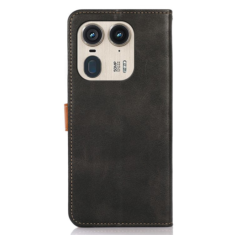 KHAZNEH For Motorola Edge 50 Ultra 5G / Moto X50 Ultra 5G Case PU Leather Phone Cover Gold Magnetic Buckle Decor - Black