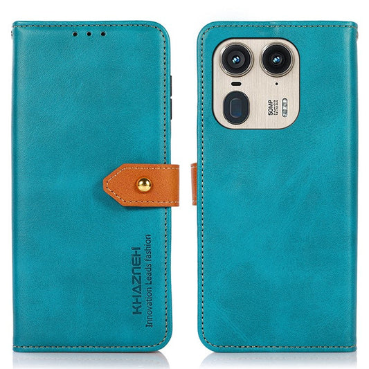 KHAZNEH For Motorola Edge 50 Ultra 5G / Moto X50 Ultra 5G Case PU Leather Phone Cover Gold Magnetic Buckle Decor - Blue