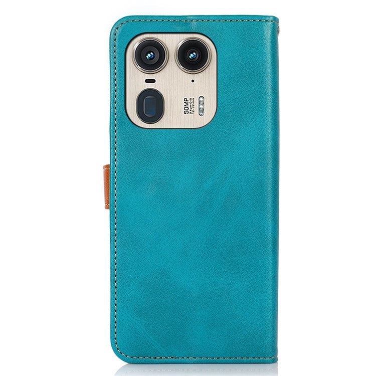 KHAZNEH For Motorola Edge 50 Ultra 5G / Moto X50 Ultra 5G Case PU Leather Phone Cover Gold Magnetic Buckle Decor - Blue