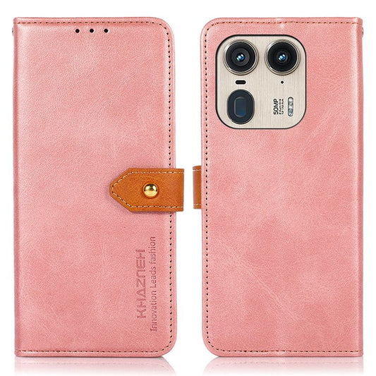 KHAZNEH For Motorola Edge 50 Ultra 5G / Moto X50 Ultra 5G Case PU Leather Phone Cover Gold Magnetic Buckle Decor - Rose Gold
