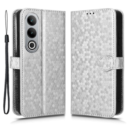 For OnePlus Nord CE4 5G / Oppo K12 Leather Case Dot Pattern Card Holder Stand Phone Cover - Silver