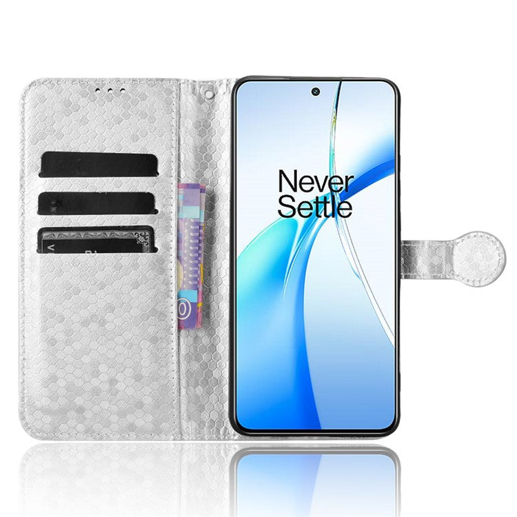 For OnePlus Nord CE4 5G / Oppo K12 Leather Case Dot Pattern Card Holder Stand Phone Cover - Silver