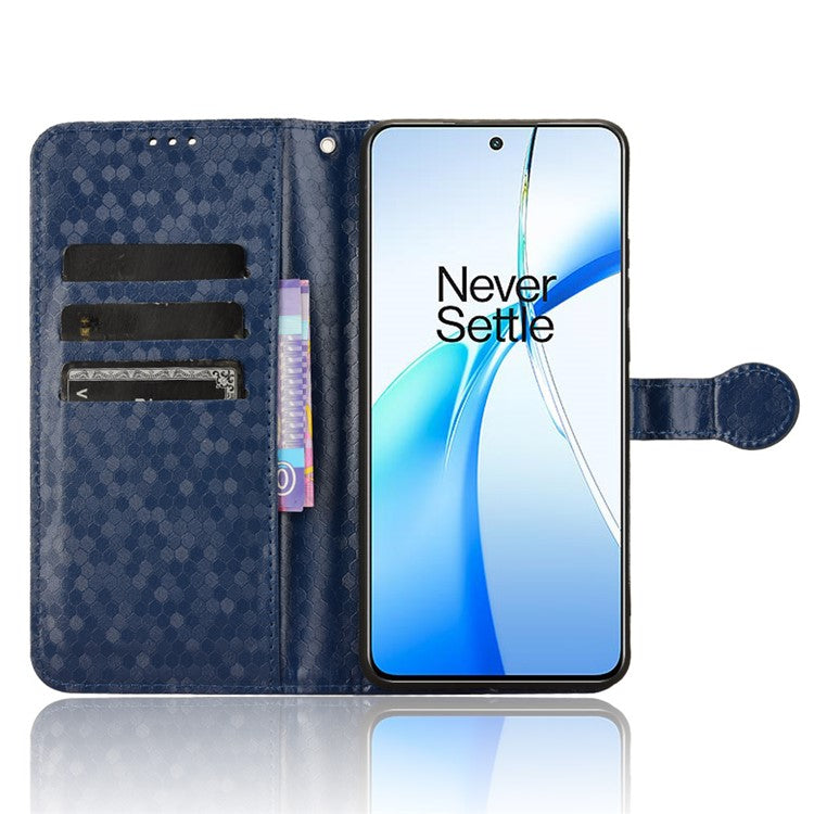 For OnePlus Nord CE4 5G / Oppo K12 Leather Case Dot Pattern Card Holder Stand Phone Cover - Dark Blue