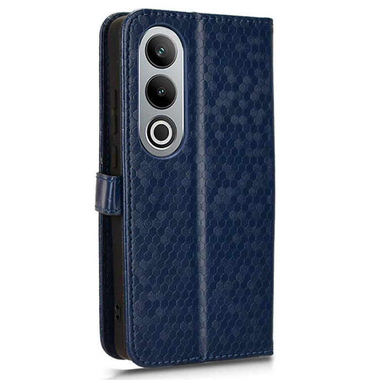 For OnePlus Nord CE4 5G / Oppo K12 Leather Case Dot Pattern Card Holder Stand Phone Cover - Dark Blue