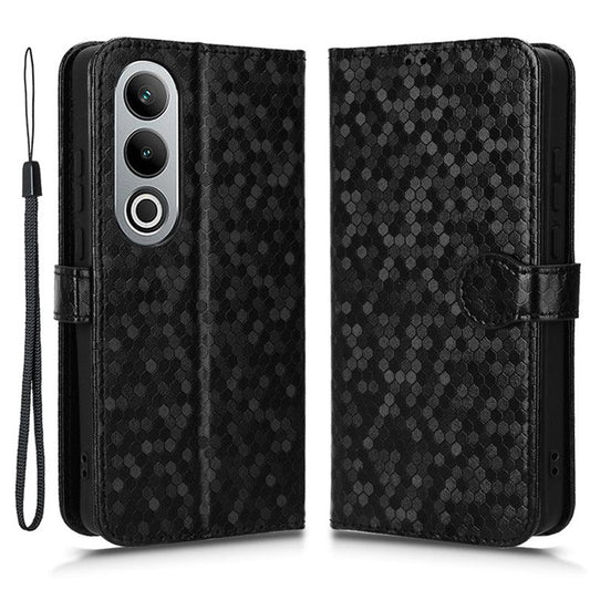 For OnePlus Nord CE4 5G / Oppo K12 Leather Case Dot Pattern Card Holder Stand Phone Cover - Black