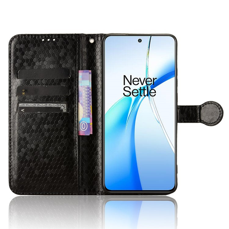 For OnePlus Nord CE4 5G / Oppo K12 Leather Case Dot Pattern Card Holder Stand Phone Cover - Black