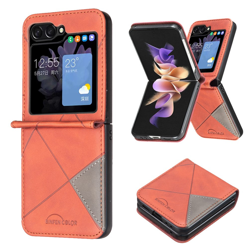 For Samsung Galaxy Z Flip7 FE 5G / Z Flip6 5G / Z Flip5 5G Case Fall Proof Phone Cover Geometric Imprinted - Brown