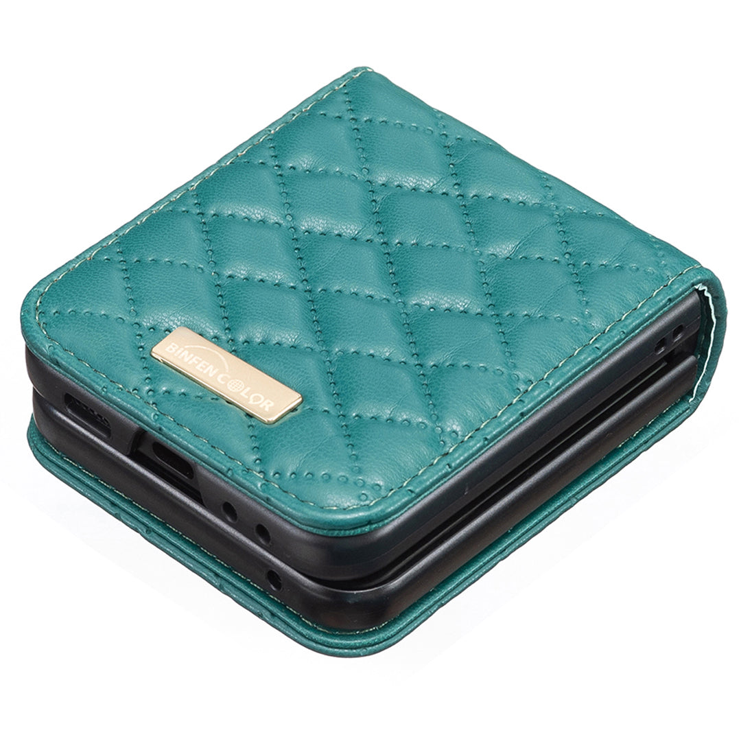 BINFEN COLOR For Samsung Galaxy Z Flip6 5G Case Rhombus PU Leather Folding Phone Cover - Green
