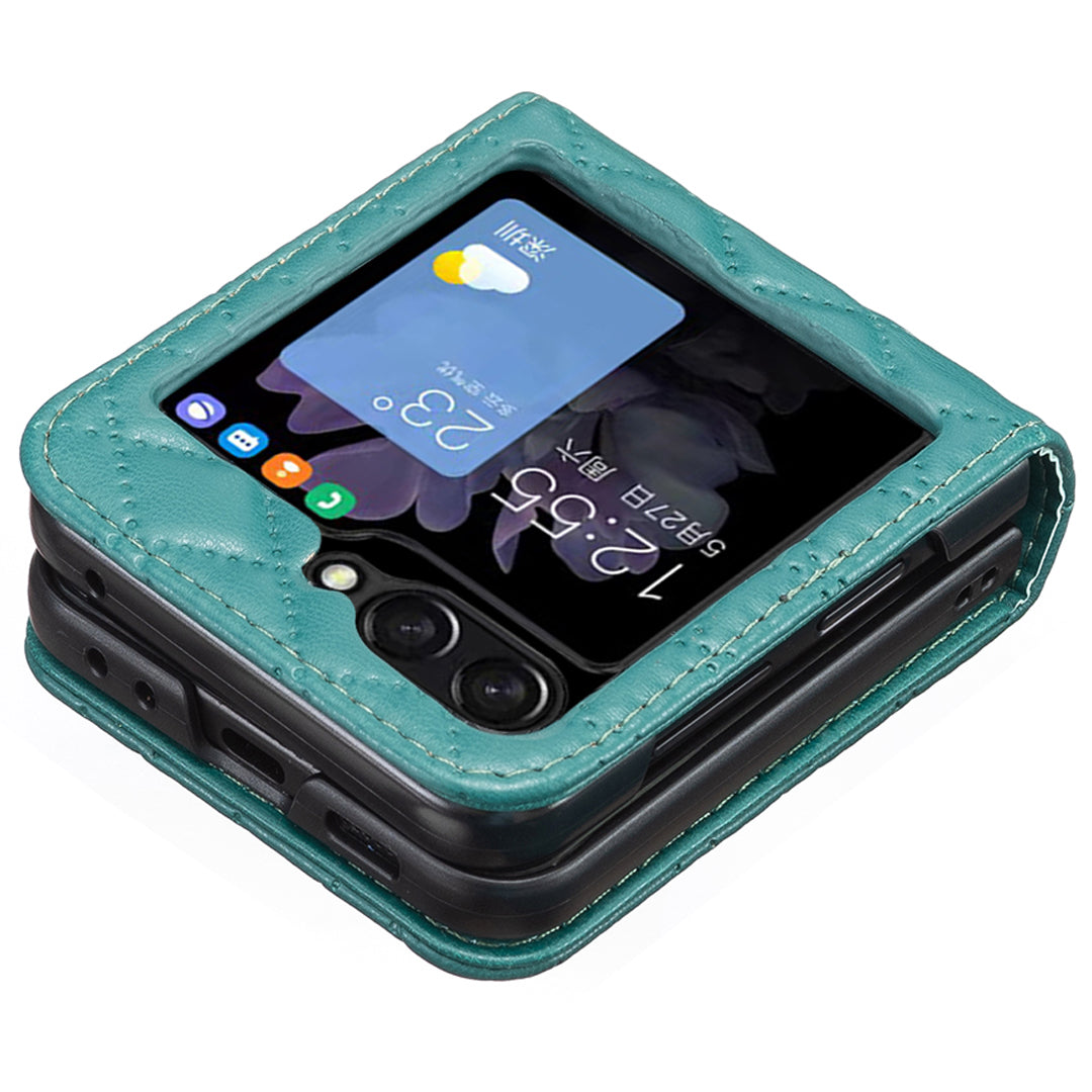 BINFEN COLOR For Samsung Galaxy Z Flip6 5G Case Rhombus PU Leather Folding Phone Cover - Green