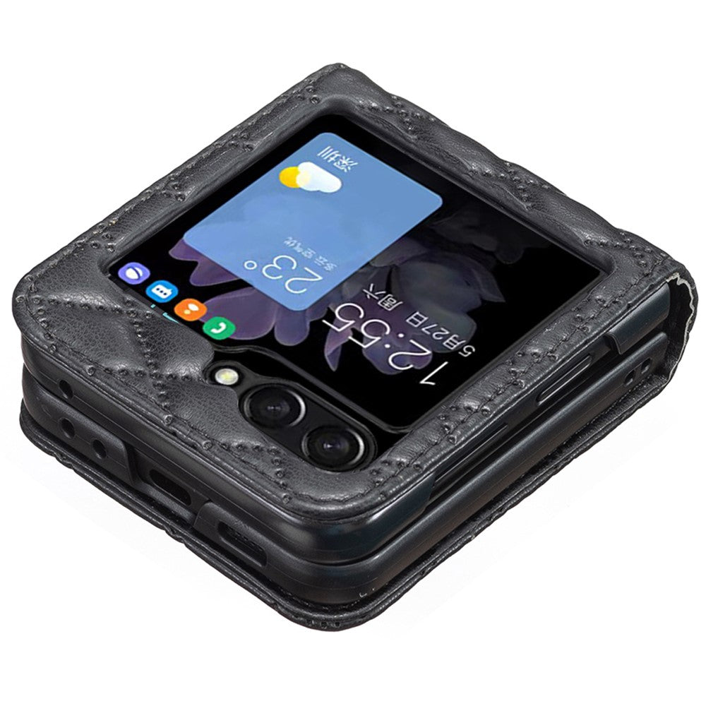 BINFEN COLOR For Samsung Galaxy Z Flip7 FE 5G / Z Flip6 5G / Z Flip5 5G Case Rhombus PU Leather Folding Phone Cover - Black