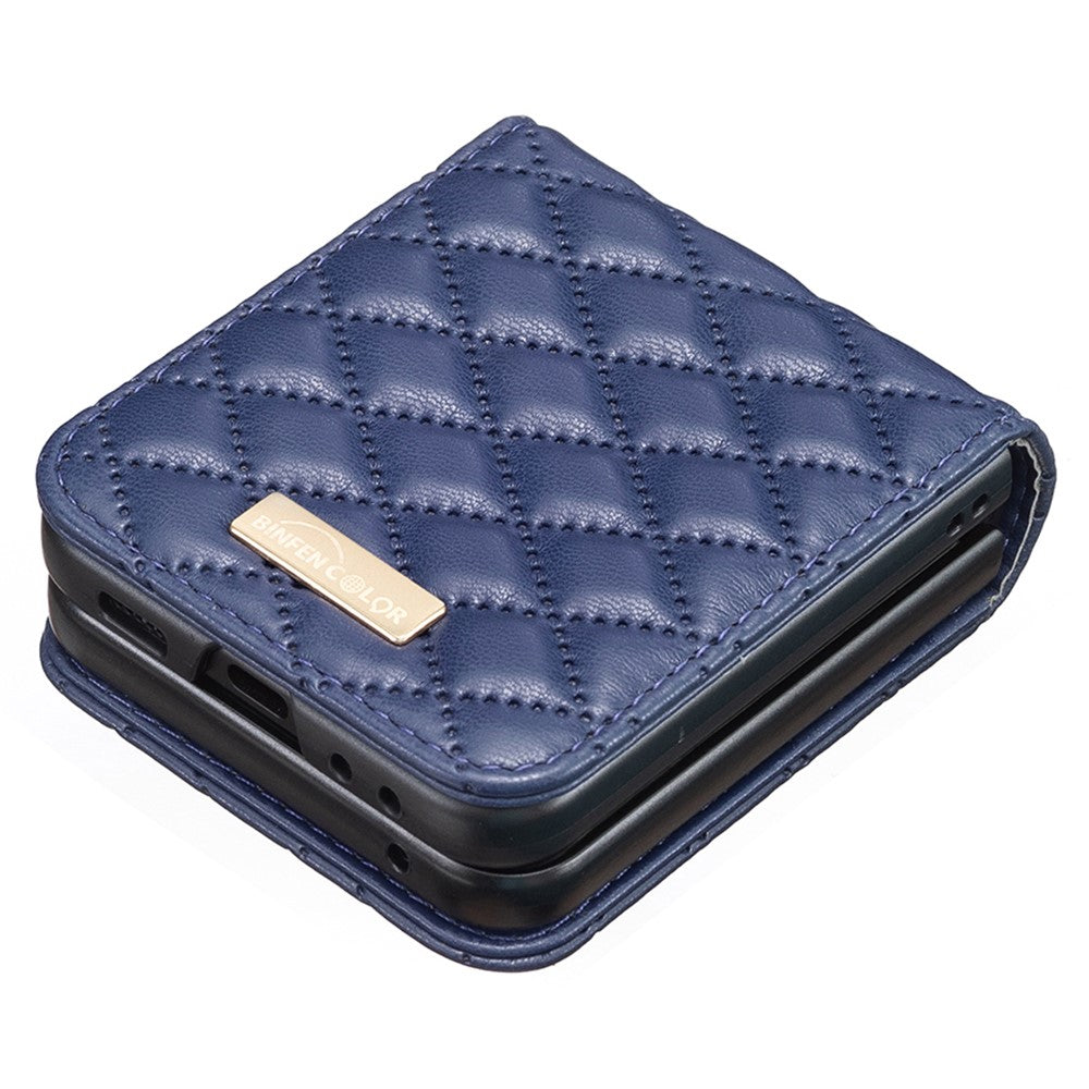 BINFEN COLOR For Samsung Galaxy Z Flip7 FE 5G / Z Flip6 5G / Z Flip5 5G Case Rhombus PU Leather Folding Phone Cover - Blue