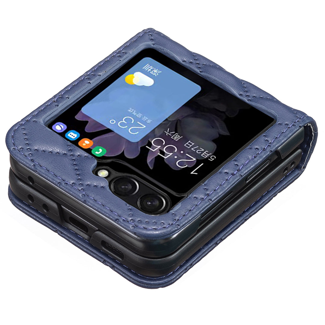 BINFEN COLOR For Samsung Galaxy Z Flip6 5G Case Rhombus PU Leather Folding Phone Cover - Blue