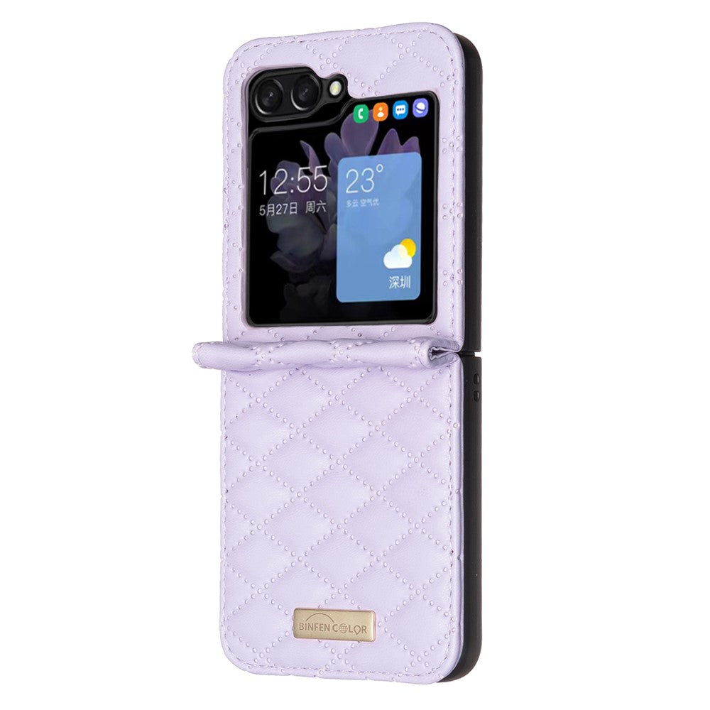BINFEN COLOR For Samsung Galaxy Z Flip7 FE 5G / Z Flip6 5G / Z Flip5 5G Case Rhombus PU Leather Folding Phone Cover - Purple