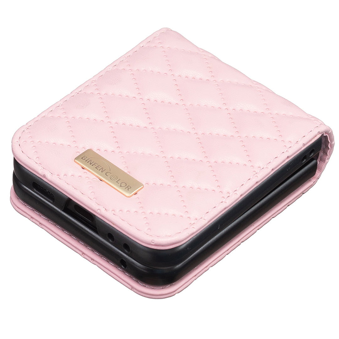 BINFEN COLOR For Samsung Galaxy Z Flip6 5G Case Rhombus PU Leather Folding Phone Cover - Pink