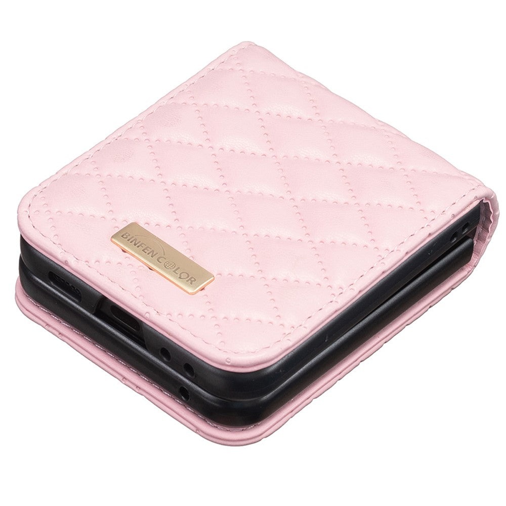 BINFEN COLOR For Samsung Galaxy Z Flip7 FE 5G / Z Flip6 5G / Z Flip5 5G Case Rhombus PU Leather Folding Phone Cover - Pink