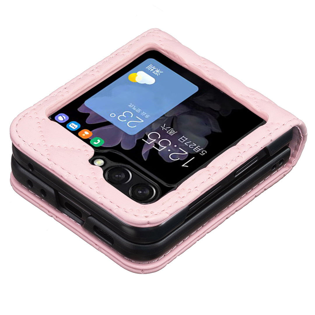 BINFEN COLOR For Samsung Galaxy Z Flip6 5G Case Rhombus PU Leather Folding Phone Cover - Pink