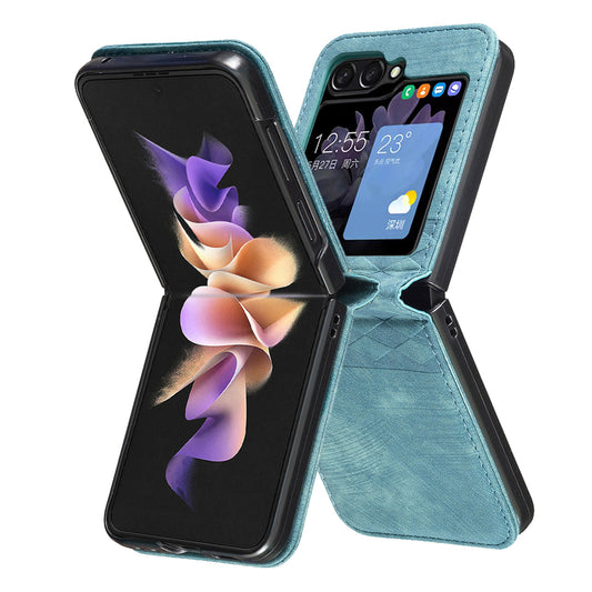 For Samsung Galaxy Z Flip6 5G Case Grid Pattern Imprint Leather Shockproof Phone Cover - Green