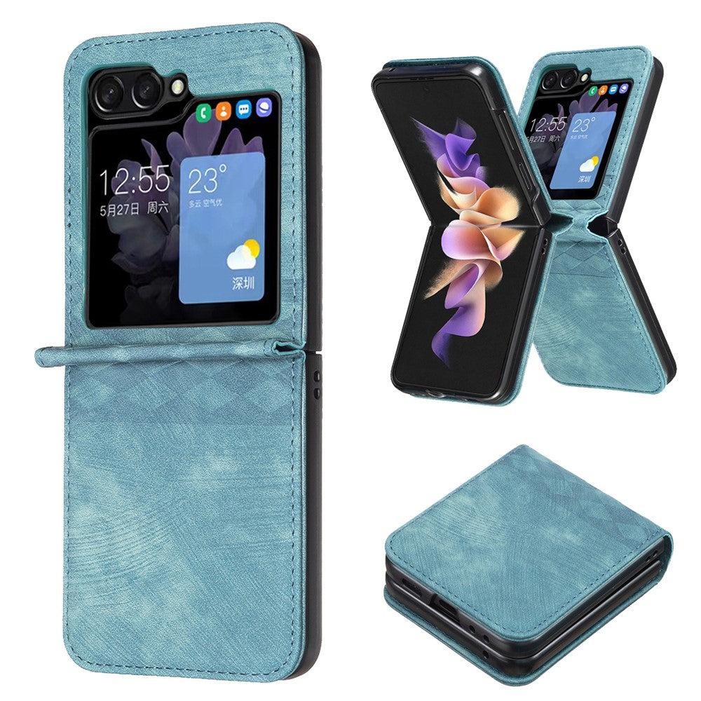 For Samsung Galaxy Z Flip7 FE 5G / Z Flip6 5G / Z Flip5 5G Case Grid Pattern Imprint Leather Shockproof Phone Cover - Green