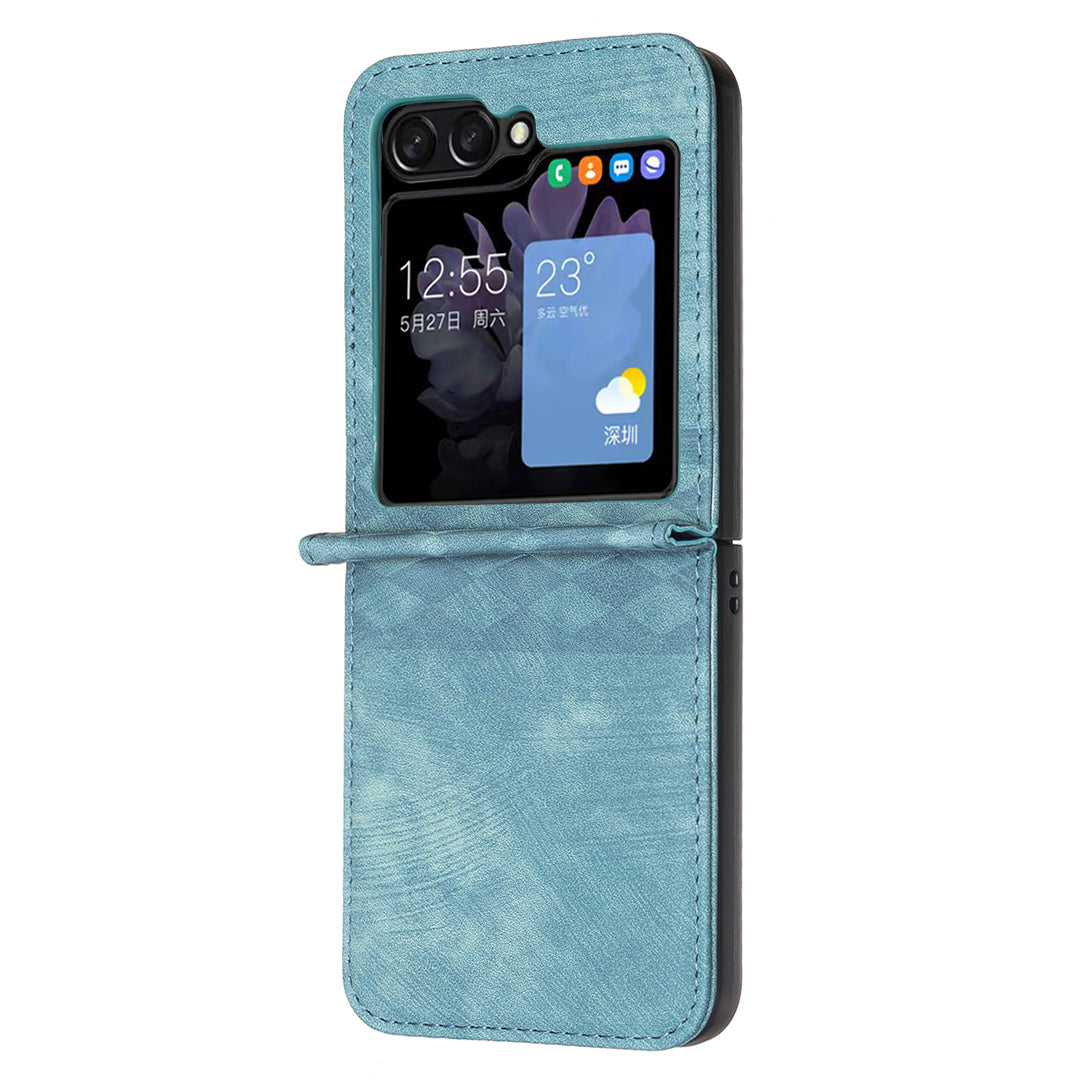 For Samsung Galaxy Z Flip6 5G Case Grid Pattern Imprint Leather Shockproof Phone Cover - Green