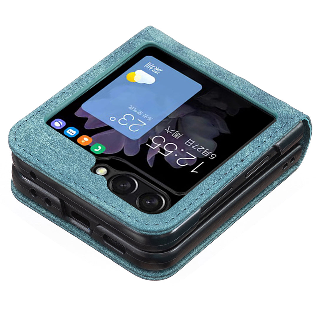 For Samsung Galaxy Z Flip6 5G Case Grid Pattern Imprint Leather Shockproof Phone Cover - Green