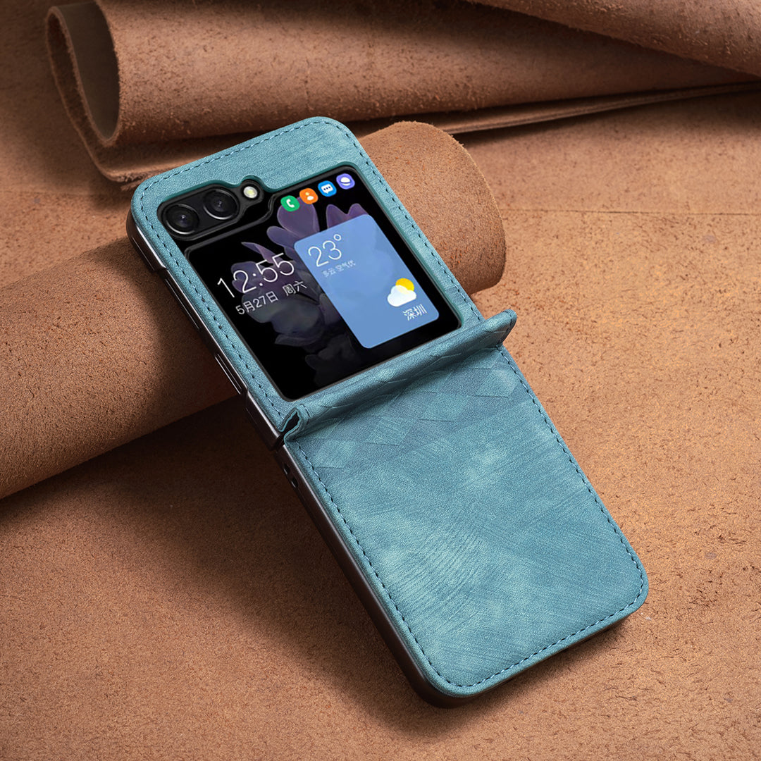 For Samsung Galaxy Z Flip6 5G Case Grid Pattern Imprint Leather Shockproof Phone Cover - Green
