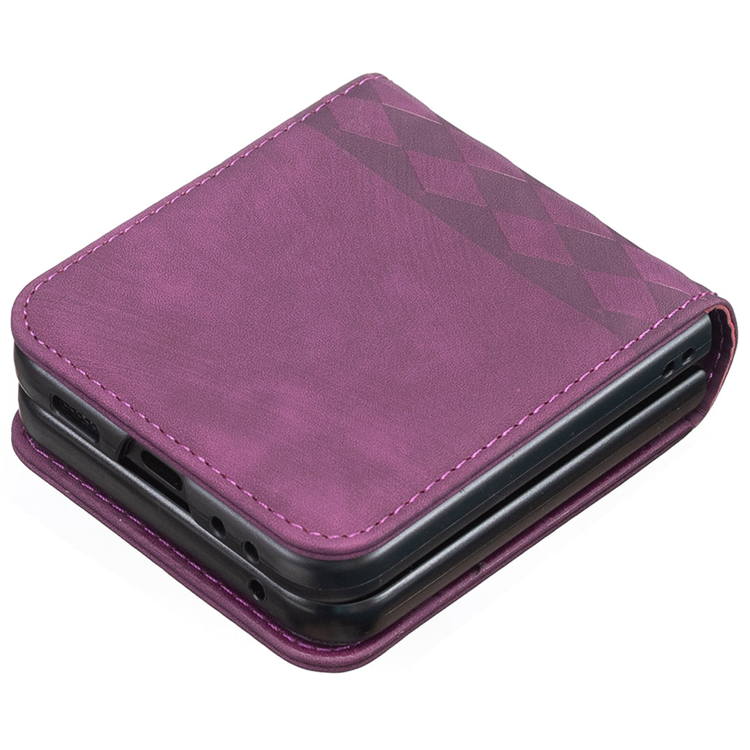 For Samsung Galaxy Z Flip6 5G Case Grid Pattern Imprint Leather Shockproof Phone Cover - Dark Purple