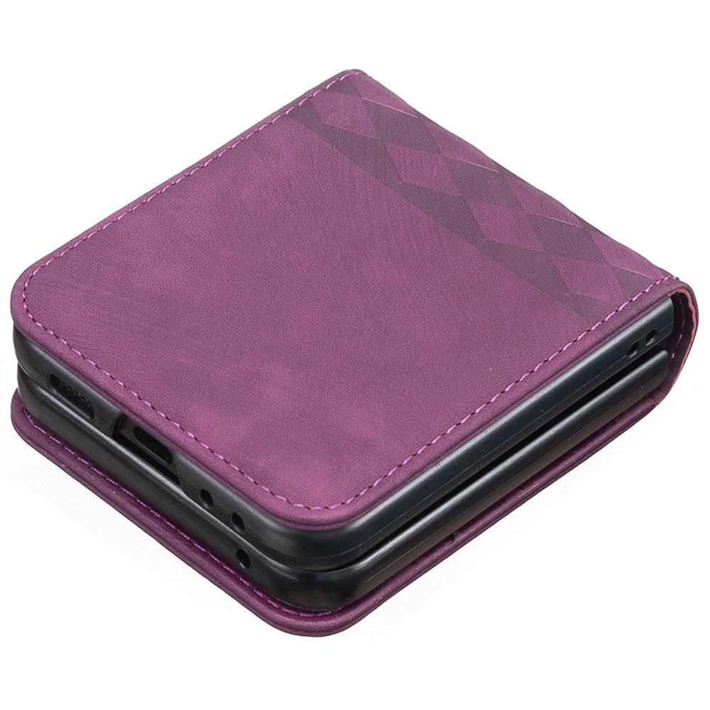For Samsung Galaxy Z Flip7 FE 5G / Z Flip6 5G / Z Flip5 5G Case Grid Pattern Imprint Leather Shockproof Phone Cover - Dark Purple