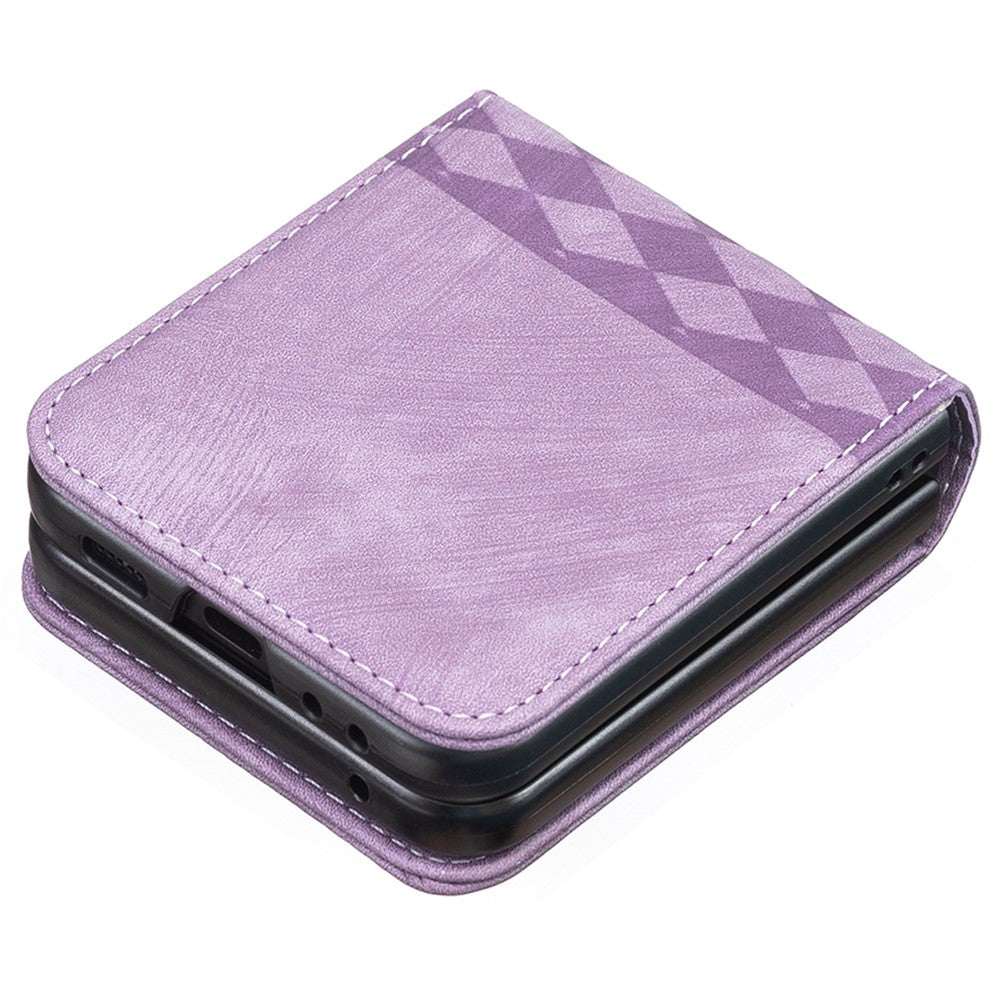 For Samsung Galaxy Z Flip7 FE 5G / Z Flip6 5G / Z Flip5 5G Case Grid Pattern Imprint Leather Shockproof Phone Cover - Purple