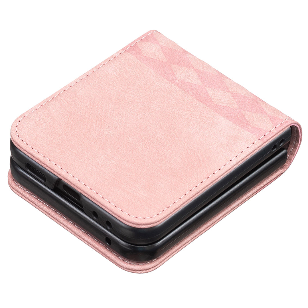 For Samsung Galaxy Z Flip6 5G Case Grid Pattern Imprint Leather Shockproof Phone Cover - Pink