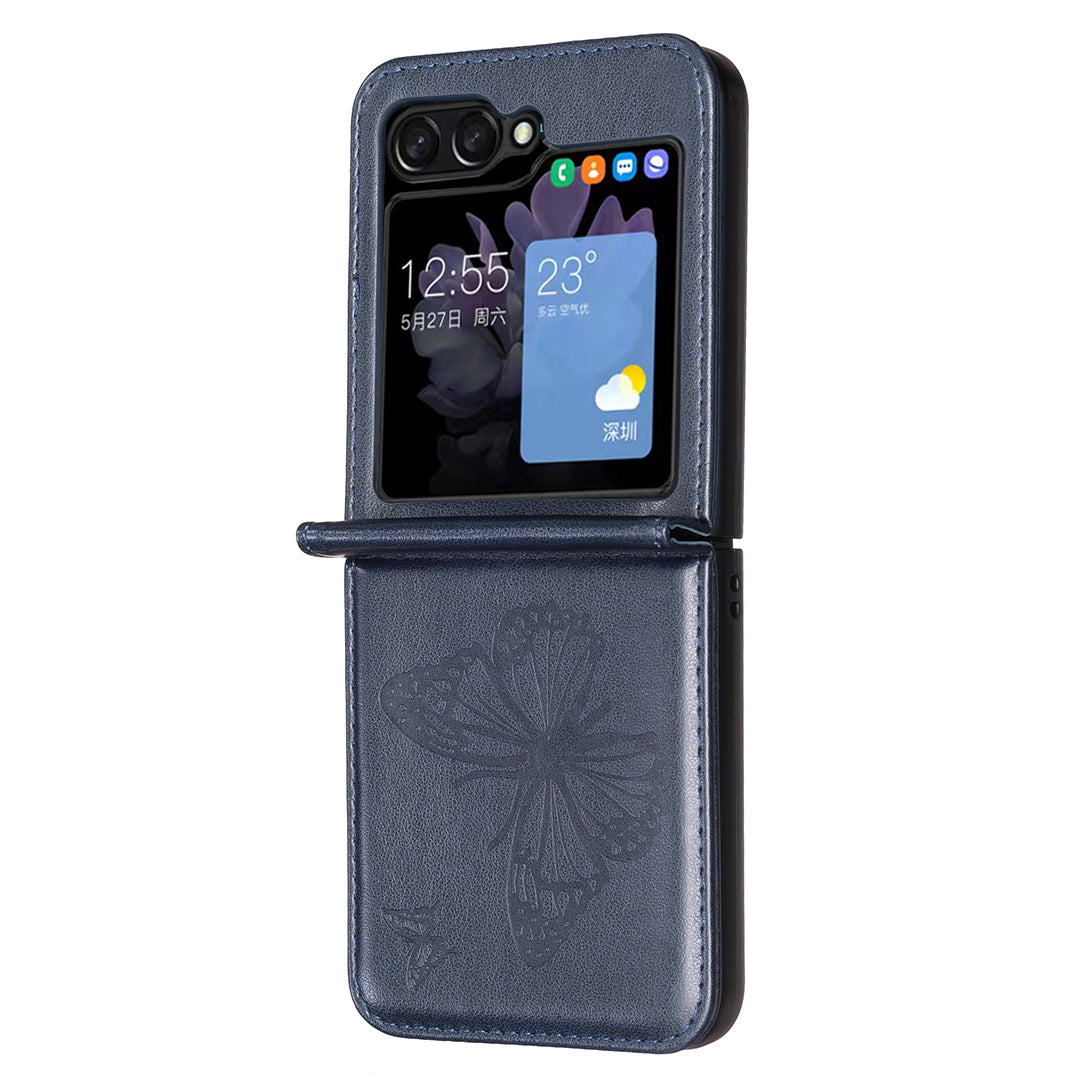 For Samsung Galaxy Z Flip6 5G Case Butterfly Pattern PU Leather + PC Anti-Scratch Phone Cover - Blue