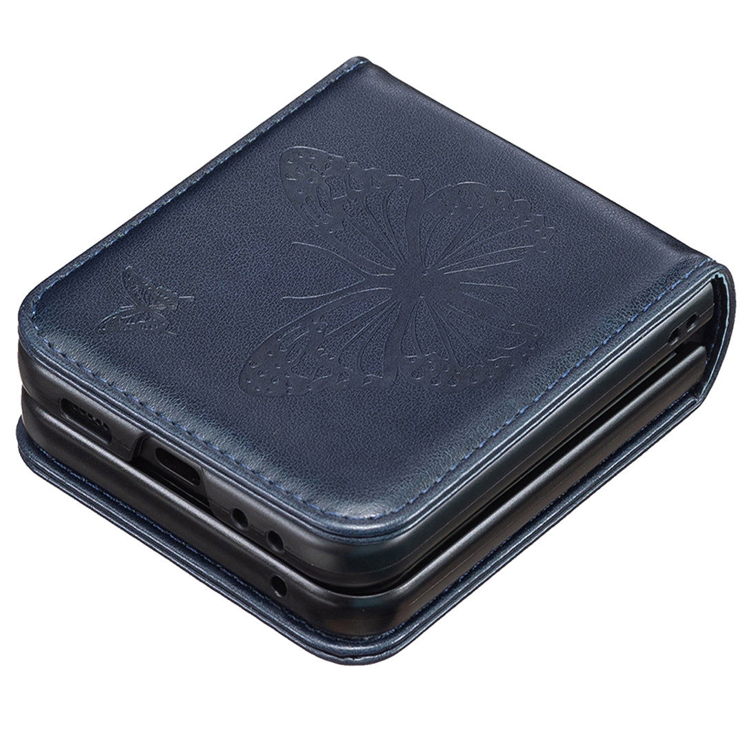 For Samsung Galaxy Z Flip6 5G Case Butterfly Pattern PU Leather + PC Anti-Scratch Phone Cover - Blue