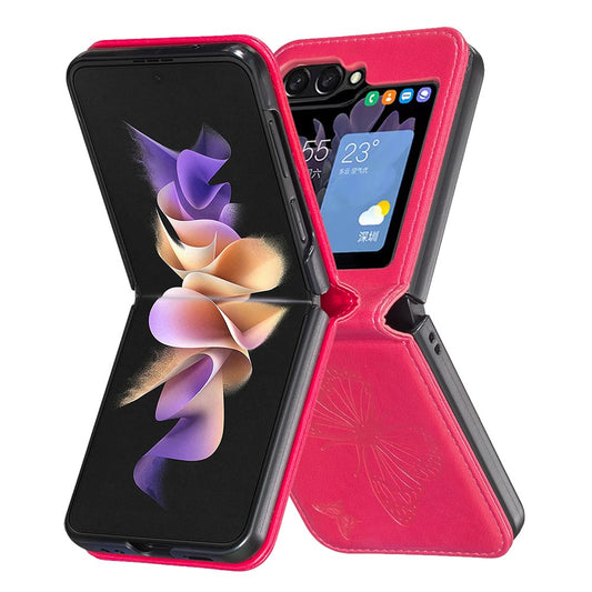 For Samsung Galaxy Z Flip7 FE 5G / Z Flip6 5G / Z Flip5 5G Case Butterfly Pattern PU Leather + PC Anti-Scratch Phone Cover - Rose