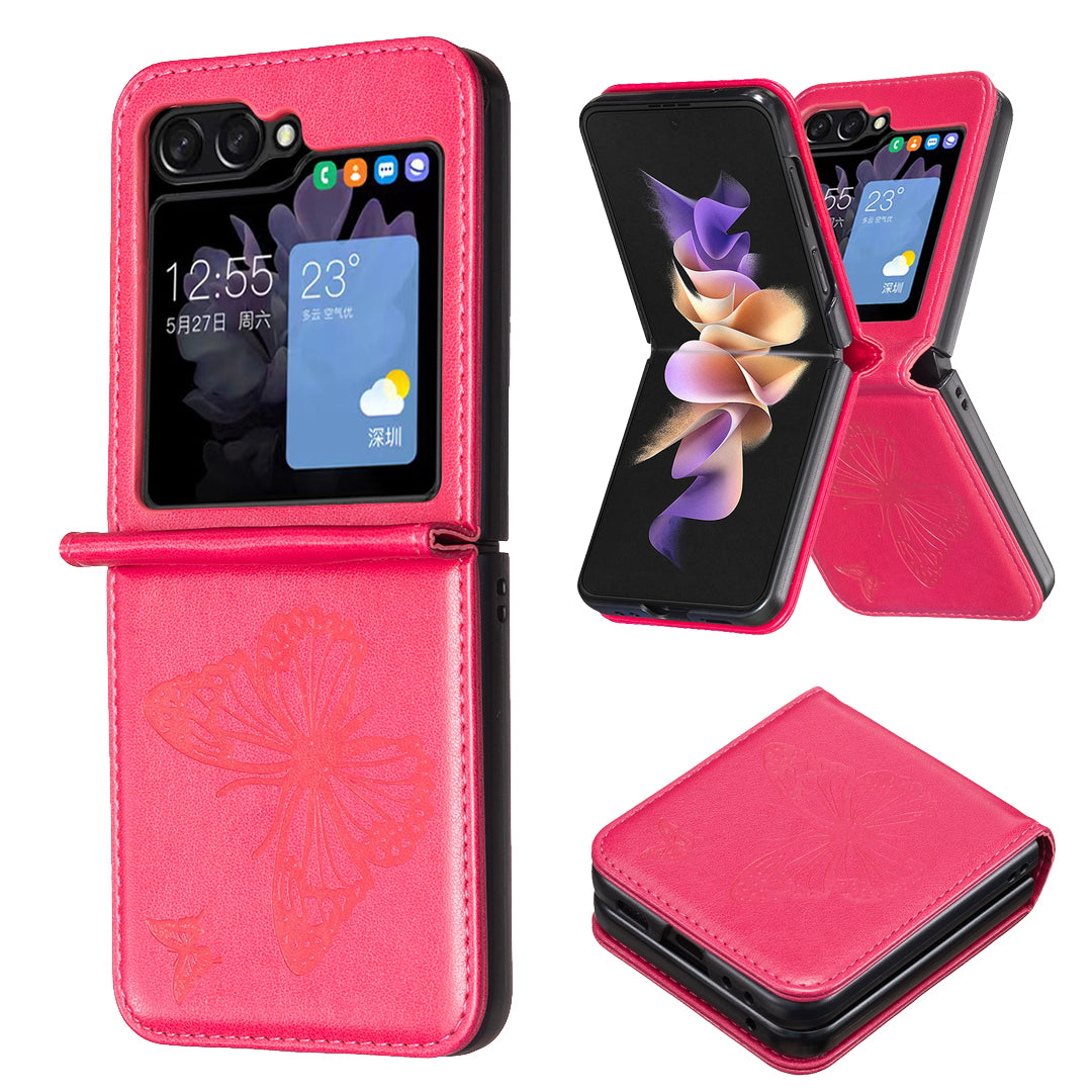 For Samsung Galaxy Z Flip6 5G Case Butterfly Pattern PU Leather + PC Anti-Scratch Phone Cover - Rose