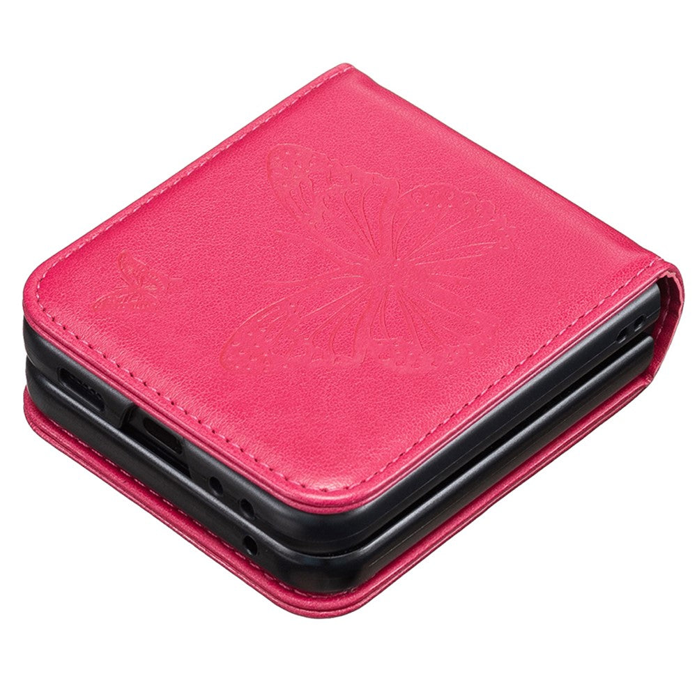 For Samsung Galaxy Z Flip7 FE 5G / Z Flip6 5G / Z Flip5 5G Case Butterfly Pattern PU Leather + PC Anti-Scratch Phone Cover - Rose